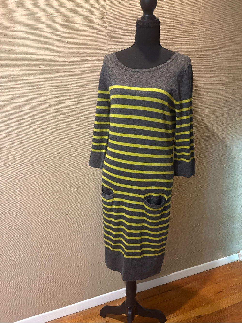 Philosophy Gray and Yellow Striped Midi Dress
